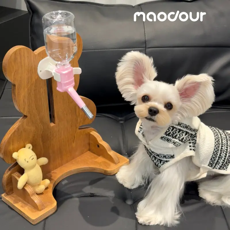 wooden pet feeder for small breeds - Bear Pet Water Bottle Stand